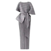 HEYFANCYSTYLE Japanese Women's Luxury Modest Pleated Dress & Cape